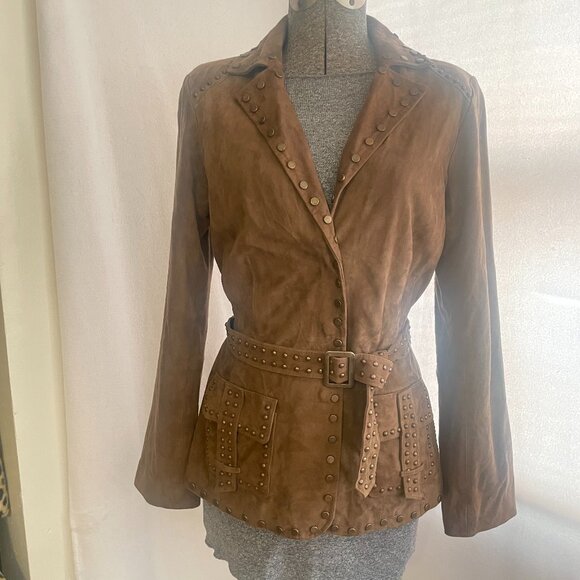 Vintage VS2 by Vakko brown suede studded and belted jacket - Picture 1 of 11